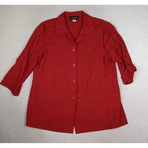 REQUIREMENTS - WOMEN'S RED WOVEN BUTTON-UP TOP - SIZE 16 - ROLL TAB